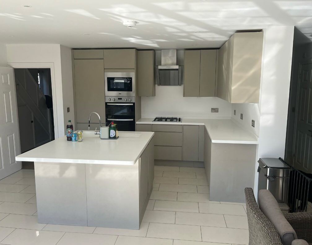 Kitchen with island before wrapping